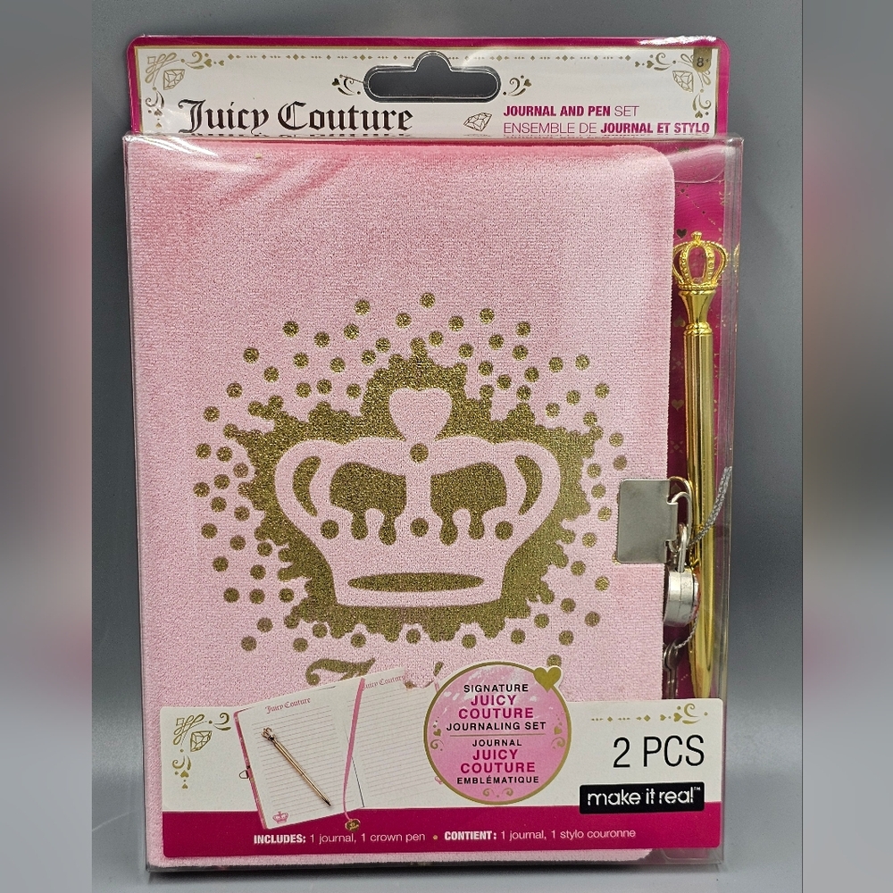 Juicy Couture Velvet Journal with Crown Pen And Lock 2 piece Set